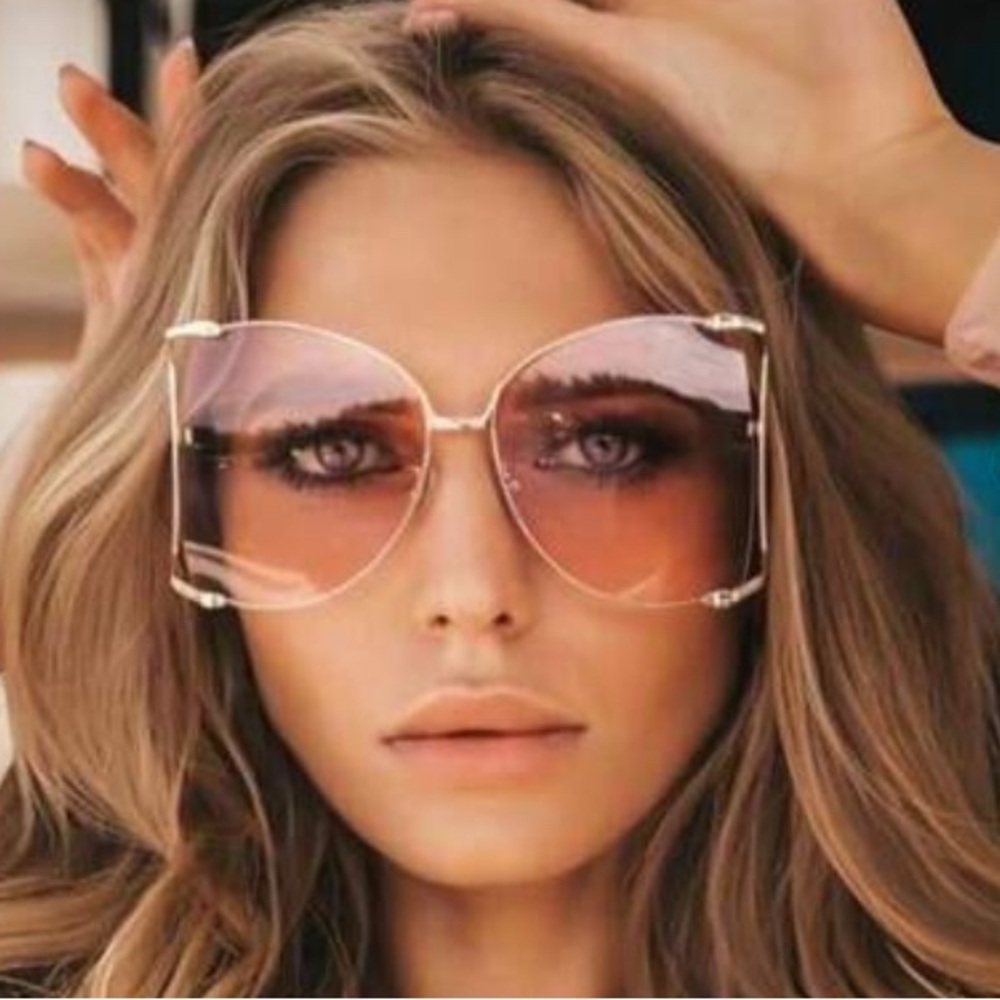 Luxe Gradient Bug eye Faux Pearl Detail Sunnies Sunglasses